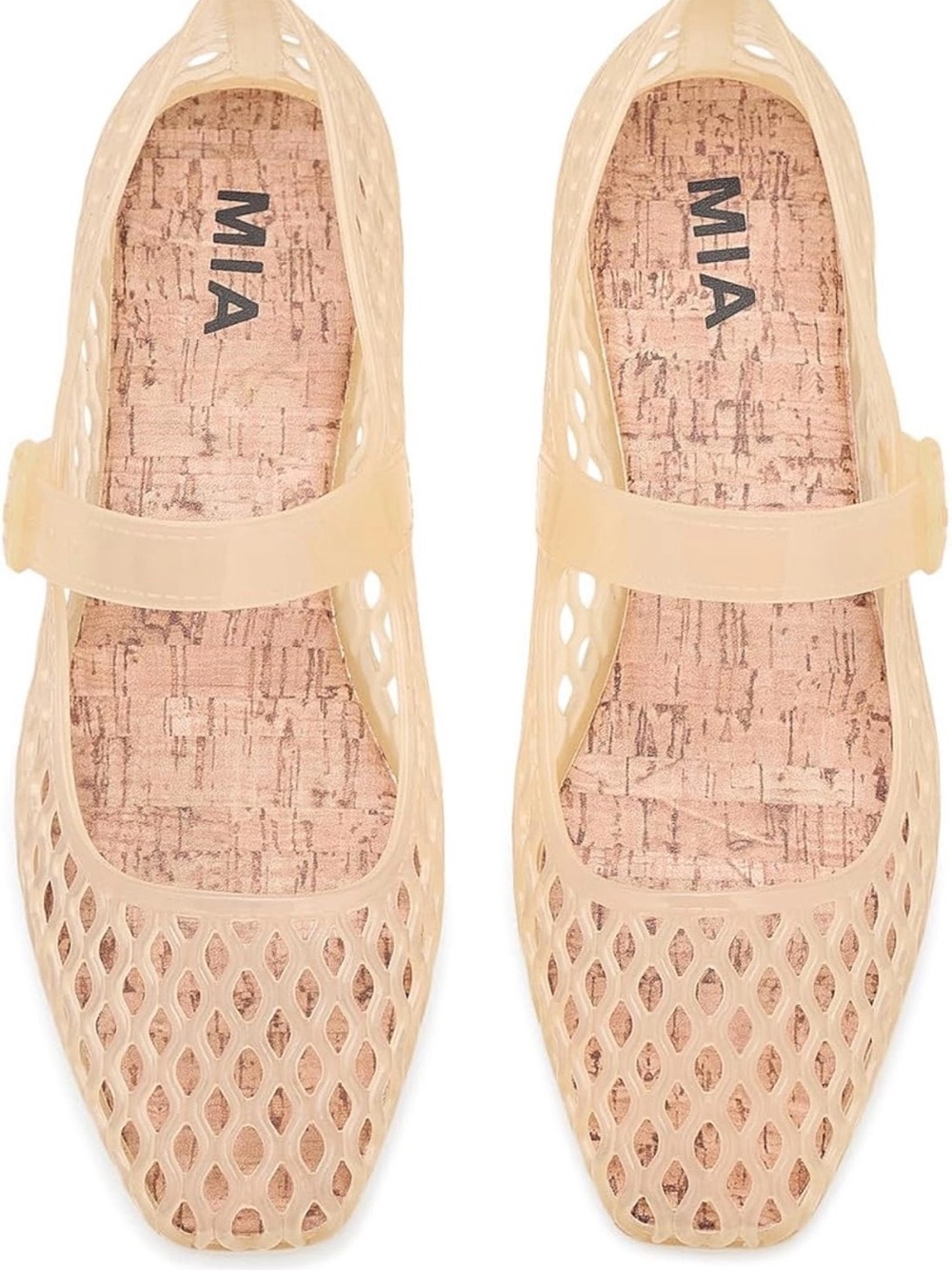 MIA Women's Beige Nude Mesh Mary Jane Flats